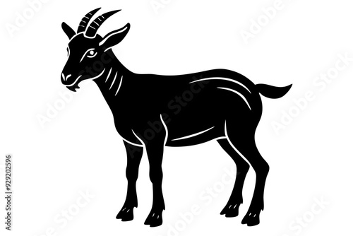  Goat linocut Silhouette, coloring page style, vector illustration