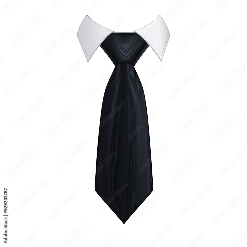 A classic black tie with a white dress shirt collar, perfect for formal occasions and professional attire. transparent background A classic black tie with a white dress shirt collar, perfect for formal occasions and professional attire. transparent background