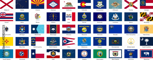 Flags of US States. Flags of all American states on white background. Vector illustration