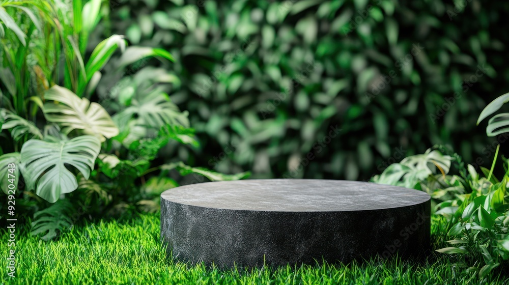 Black Platform in Lush Green Foliage Black Platform in Lush Green Foliage