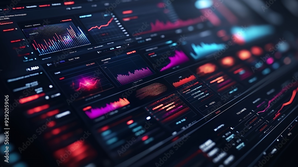 A digital dashboard displaying data analytics with graphs and metrics. A digital dashboard displaying data analytics with graphs and metrics.