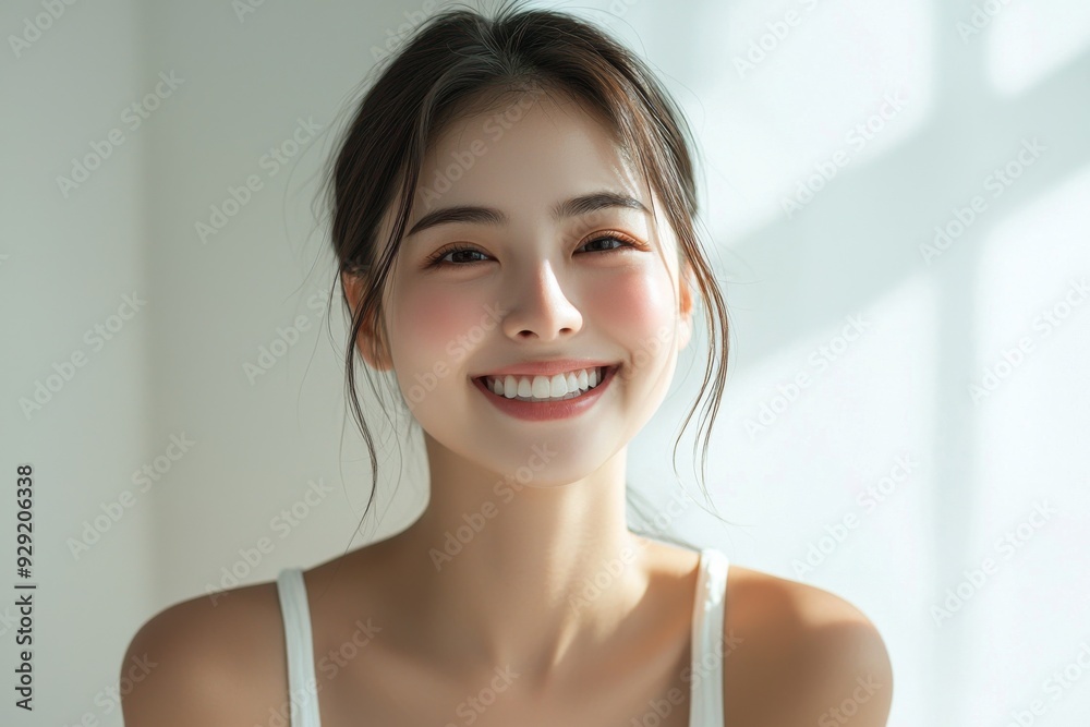 Beautiful young Asian woman smiling and happy created with Generative AI Beautiful young Asian woman smiling and happy created with Generative AI