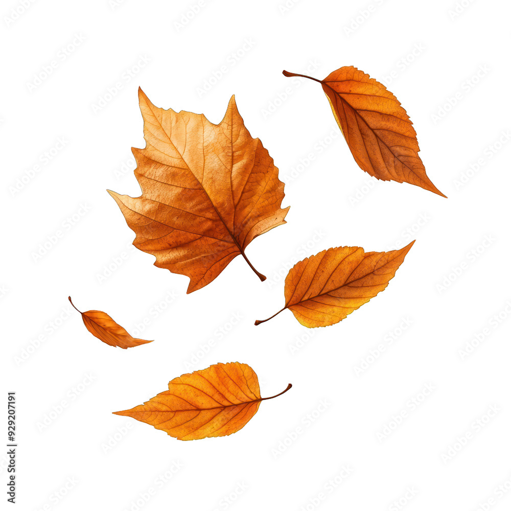 Naklejka premium A collection of autumn leaves showcasing shades of orange and brown, perfect for seasonal designs and nature themes. transparent background