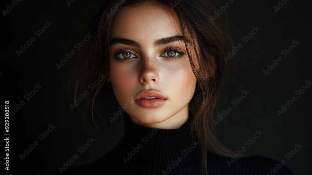 Closeup Portrait of a Woman with Brown Hair and Green Eyes Closeup Portrait of a Woman with Brown Hair and Green Eyes