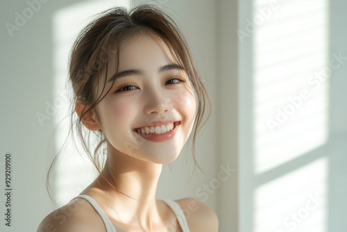 Free Download Beautiful young Asian woman smiling and happy created with Generative AI - GFXLoad