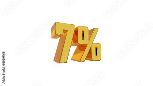 golden number 7% percent png isolate in transparent