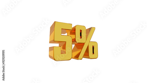 golden number 5% percent png isolate in transparent