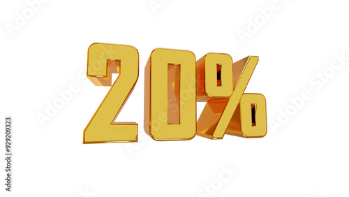 golden number 20% percent png isolate in transparent