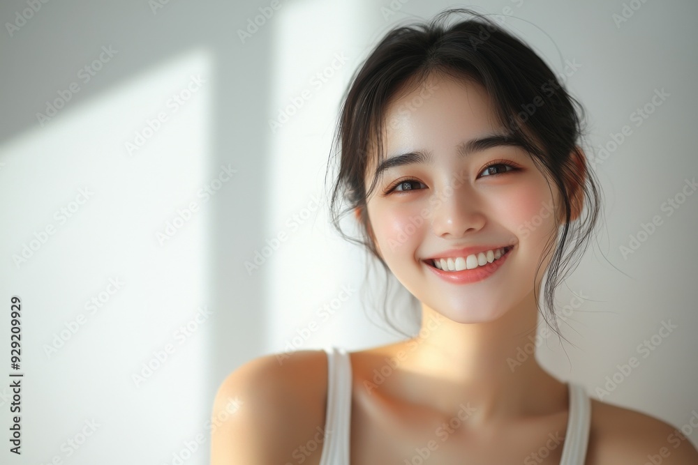 Beautiful young Asian woman smiling and happy created with Generative AI Beautiful young Asian woman smiling and happy created with Generative AI