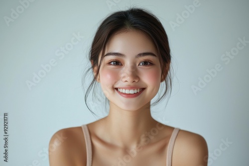 Beautiful young Asian woman smiling and happy created with Generative AI