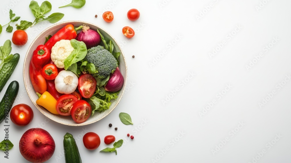 Fresh summer vegetables top view on white background with copy space. Natural organic healthy vegetarian food Fresh summer vegetables top view on white background with copy space. Natural organic healthy vegetarian food