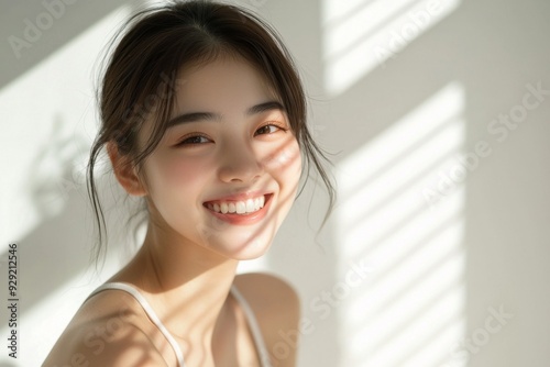 Free Download Beautiful young Asian woman smiling and happy created with Generative AI - GFXLoad