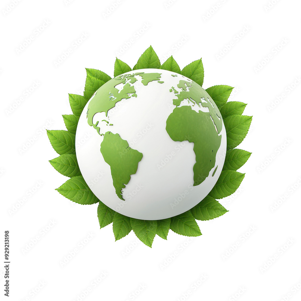 A green globe surrounded by leaves representing environmental awareness and sustainability practices for a healthy planet. transparent background A green globe surrounded by leaves representing environmental awareness and sustainability practices for a healthy planet. transparent background