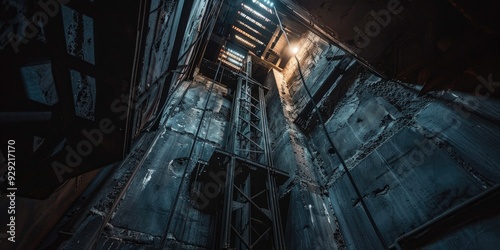 Hoisting elevator in the dark coal mine shaft Coal mine hoist beneath the sky Photograph captured in natural light photo