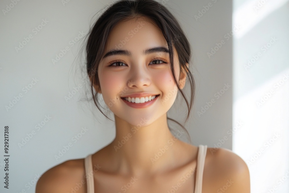 Beautiful young Asian woman smiling and happy created with Generative AI Beautiful young Asian woman smiling and happy created with Generative AI