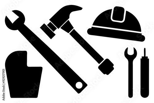 construction tool icons set hammer wrench screw vector illustration