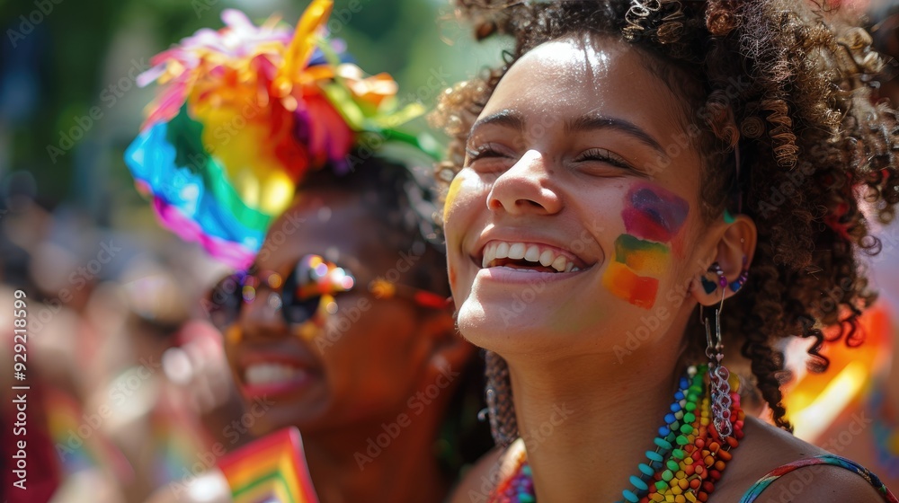 Vibrant and joyful celebration at a colorful pride parade with cheerful participants expressing love and diversity. Vibrant and joyful celebration at a colorful pride parade with cheerful participants expressing love and diversity.