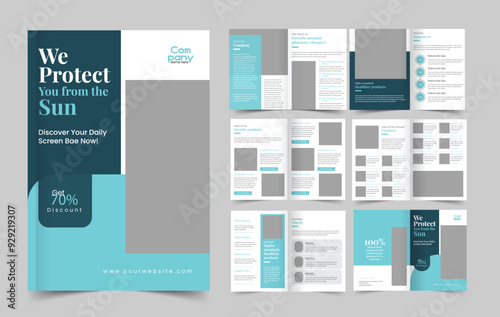 Product catalog brochure design layout vector, 12 page catalogue portfolio with product list