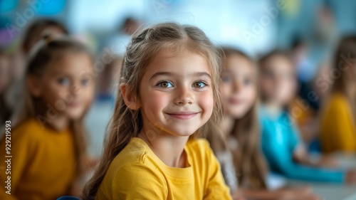 Group of happy children smiling in classroom