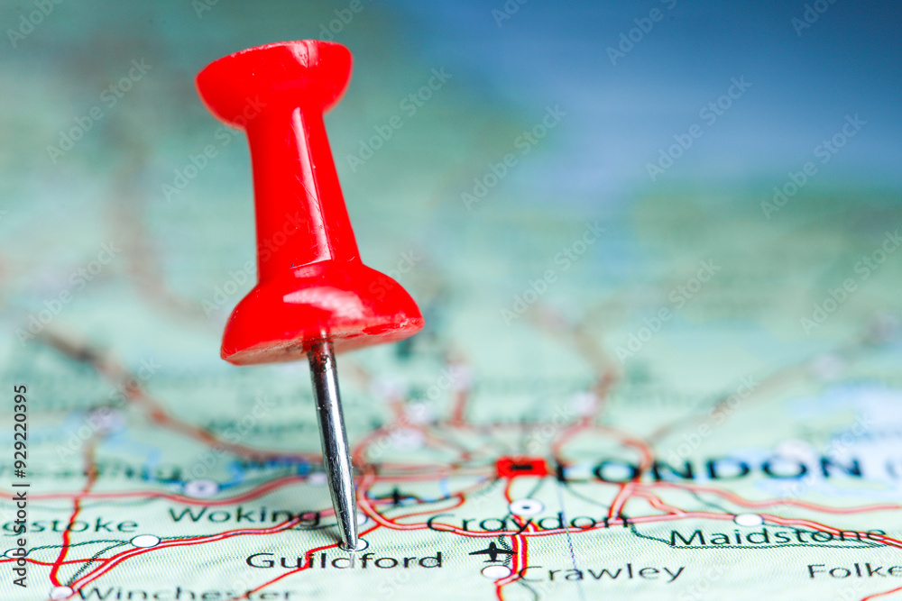 Guildford, Surrey, England pin on map Guildford, Surrey, England pin on map