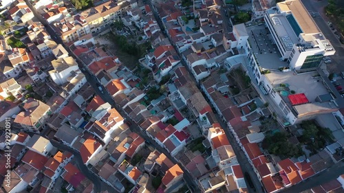 Aerial 4K video from drone to city of Loja and Church of the Incarnation with Moorish Alcazaba and Gorda Peak at Loja ,Granada, Andalusia, Spain, Europe (Series)