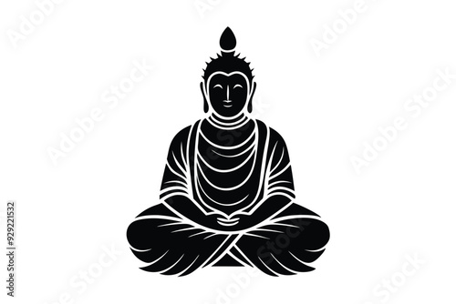 Cute Buddha Oriental Vector Illustration - Printable Graphics Design