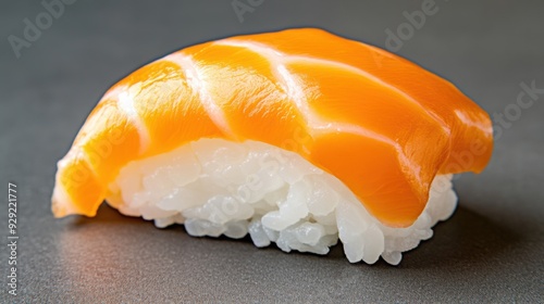 A close up of a piece of sushi with orange and white, AI