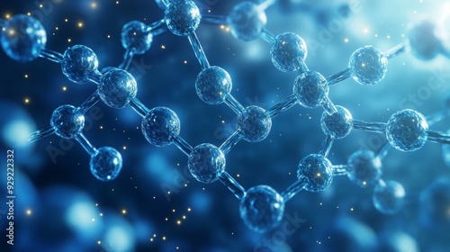 Molecular structure illustration close up blue background 