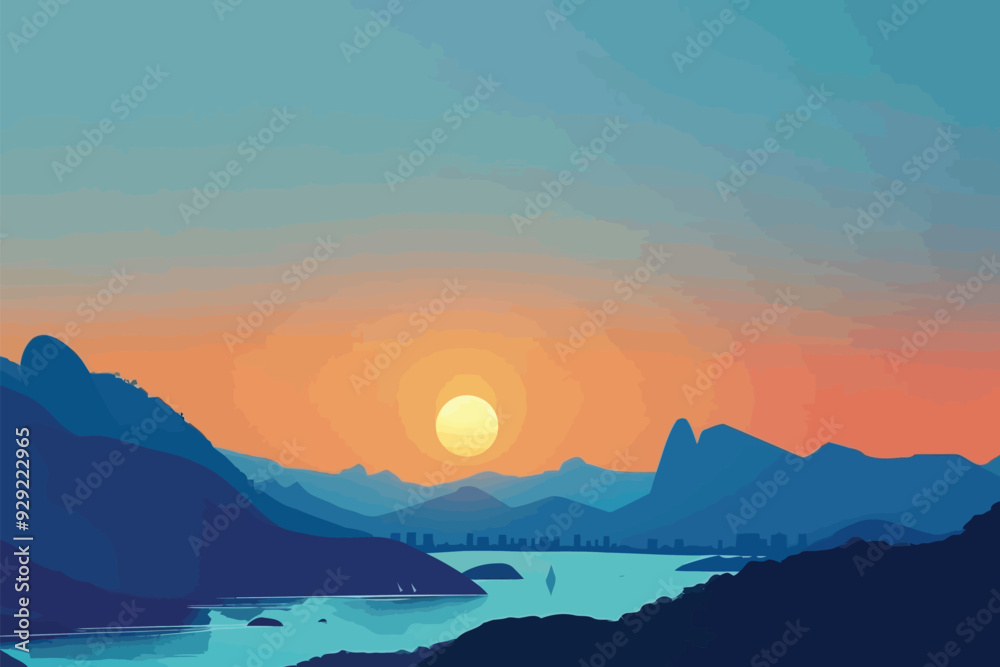 Aerial View of Rio de Janeiro at Sunset stock image isolated vector style Aerial View of Rio de Janeiro at Sunset stock image isolated vector style