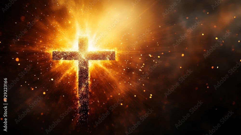 cross of jesus christ on sorrow darkness and bright light and rays background with generative ai cross of jesus christ on sorrow darkness and bright light and rays background with generative ai