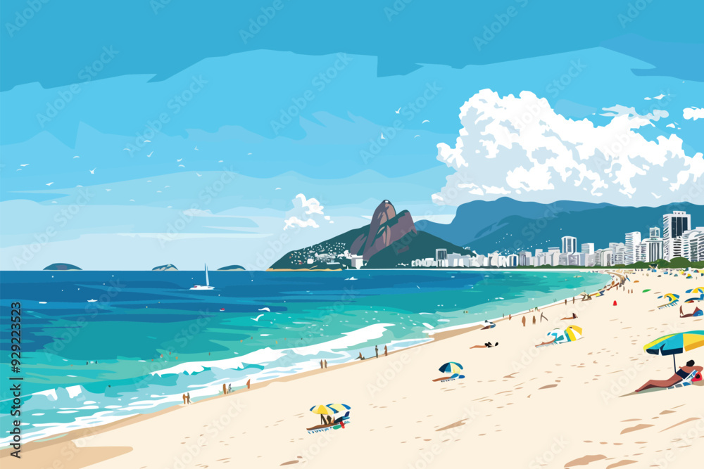 Copacabana Beach in Rio de Janeiro stock image isolated vector style Copacabana Beach in Rio de Janeiro stock image isolated vector style