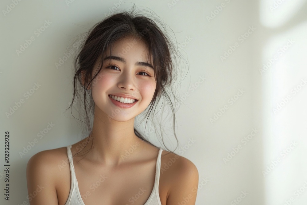 Beautiful young Asian woman smiling and happy created with Generative AI Beautiful young Asian woman smiling and happy created with Generative AI
