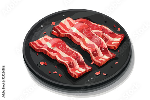 Fresh bacon slices on slate plate stock image isolated vector style