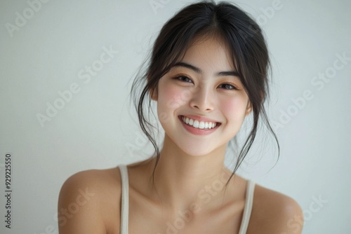 Beautiful young Asian woman smiling and happy created with Generative AI