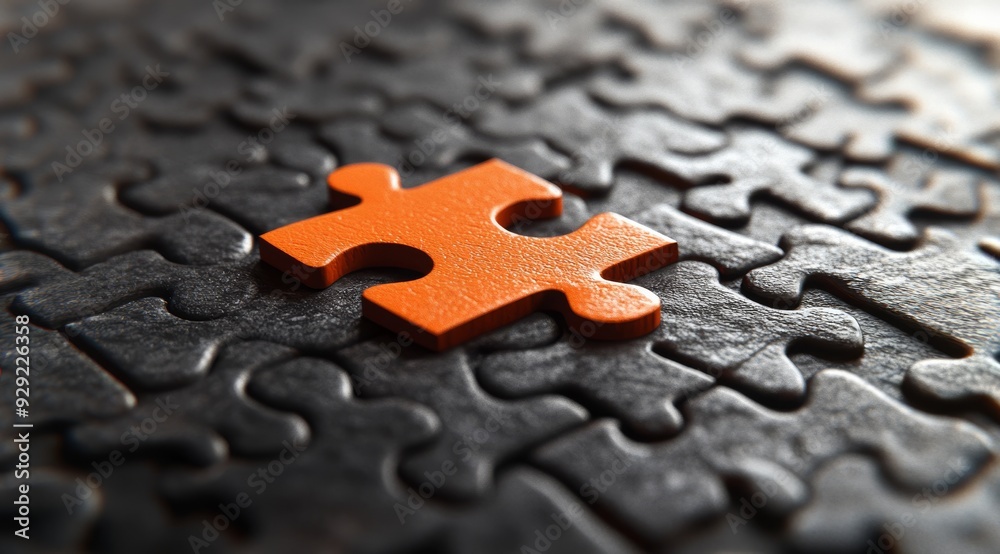 An orange puzzle piece distinctly stands out against a deep black puzzle background, symbolizing true uniqueness An orange puzzle piece distinctly stands out against a deep black puzzle background, symbolizing true uniqueness