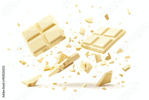 Pieces of white chocolate in air stock image isolated vector style