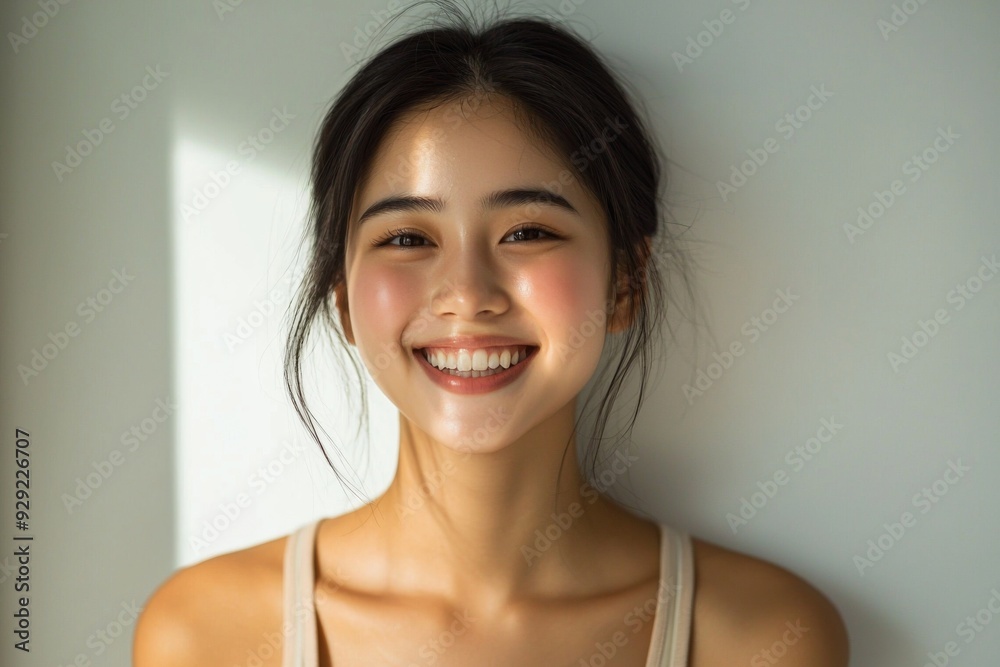 Beautiful young Asian woman smiling and happy created with Generative AI Beautiful young Asian woman smiling and happy created with Generative AI
