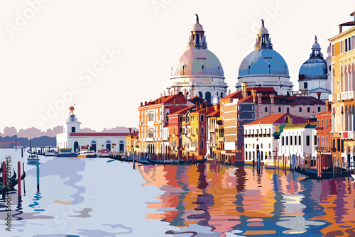 Sunset Over the Grand Canal in Venice stock image isolated vector style