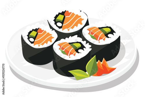 Sushi Rolls with Fresh Fish and Vegetables stock imag isolated vector style