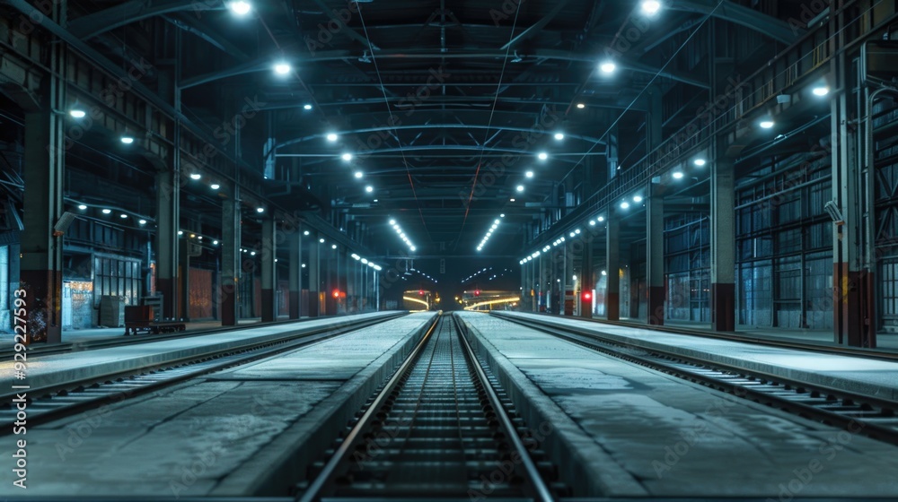Fototapeta premium A train station with a train waiting on the tracks