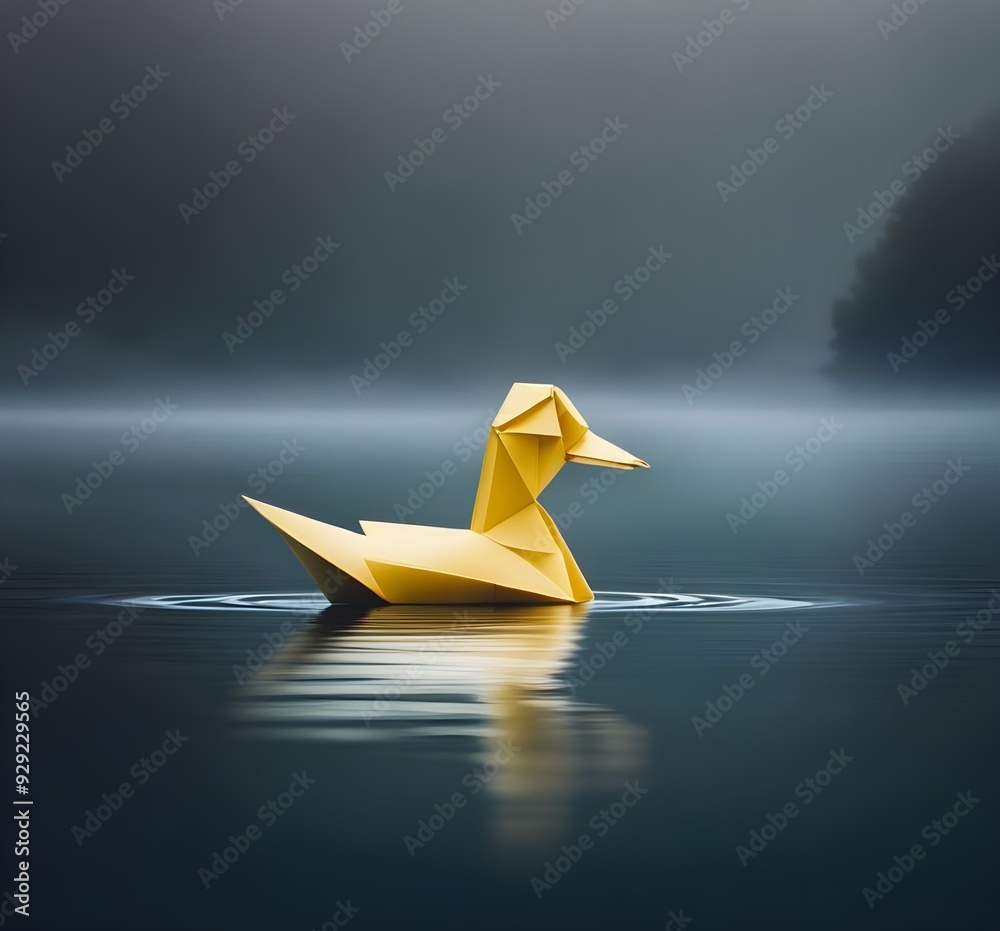 Naklejka premium A minimalistic raft in the form of an origami duck 