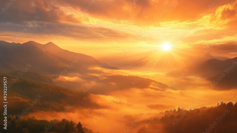 Obraz premium Sunrise Over Misty Mountains