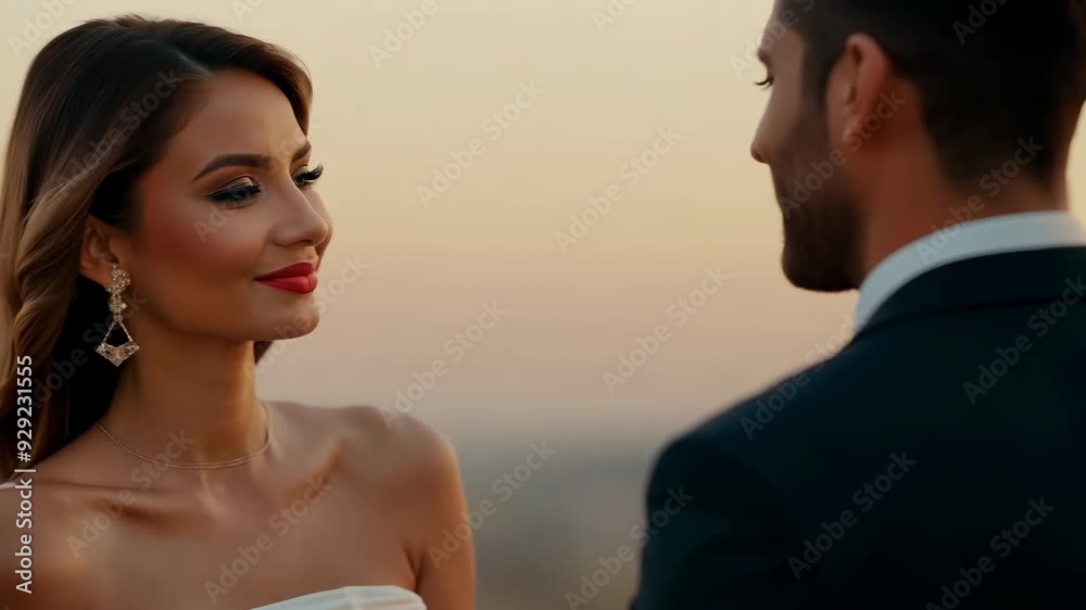 A couple shares a heartfelt conversation as the sun sets, highlighting their love amidst a stunning urban backdrop. A couple shares a heartfelt conversation as the sun sets, highlighting their love amidst a stunning urban backdrop.