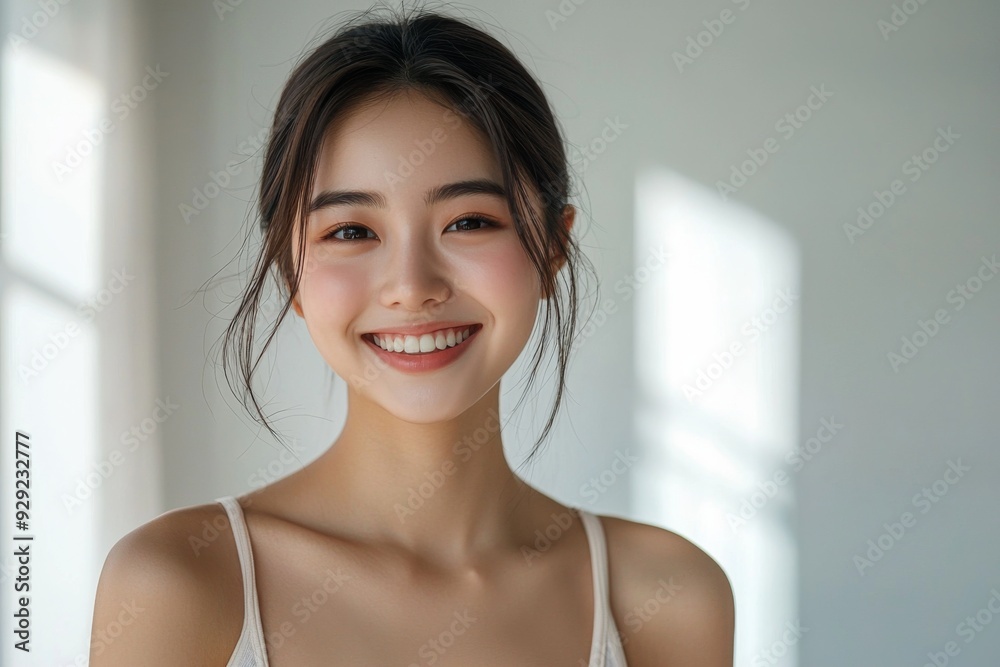 Beautiful young Asian woman smiling and happy created with Generative AI Beautiful young Asian woman smiling and happy created with Generative AI
