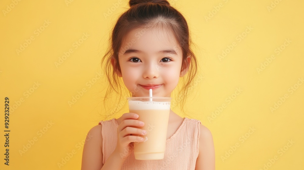 Happy little girl drinking a milkshake Happy little girl drinking a milkshake