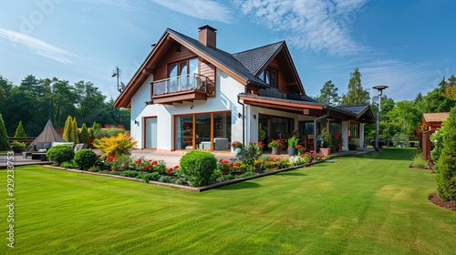 create photo of breathtaking house featuring modern and traditional, gambrel roof