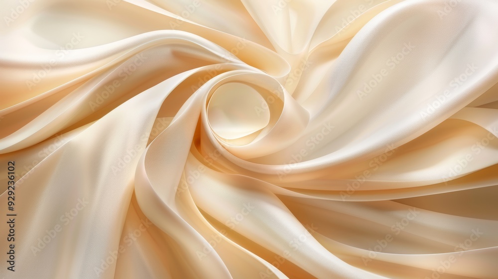 Elegance of Softness Abstract Background of Flowing Cream Silk Satin Fabric, Top View Elegance of Softness Abstract Background of Flowing Cream Silk Satin Fabric, Top View