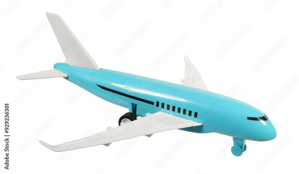 Fototapeta premium Vintage plastic toy airplane isolated on white background. Old toys concept