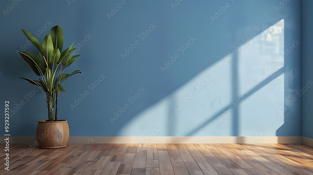 A room with a blue wall and a plant in the corner A room with a blue wall and a plant in the corner