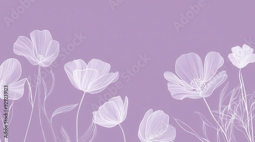 A minimalist illustration of delicate flowers on a soft purple background.